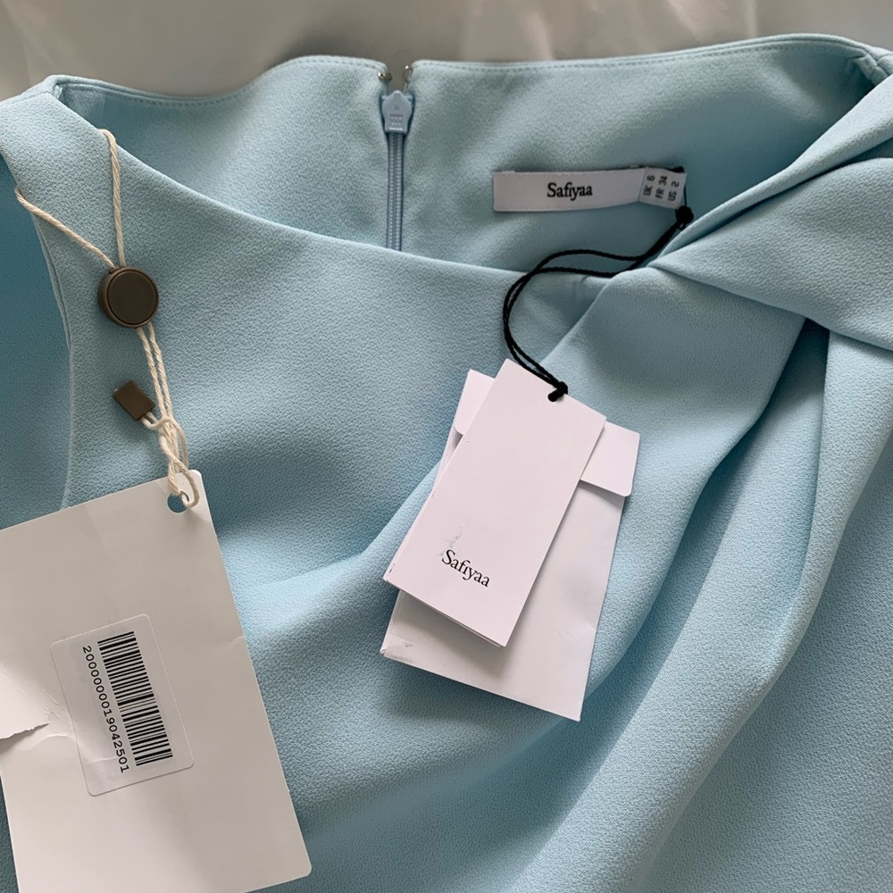 Safiyaa Mablia Draped Crepe Midi Dress Baby Blue NWT Size 2 - Picture 7 of 8